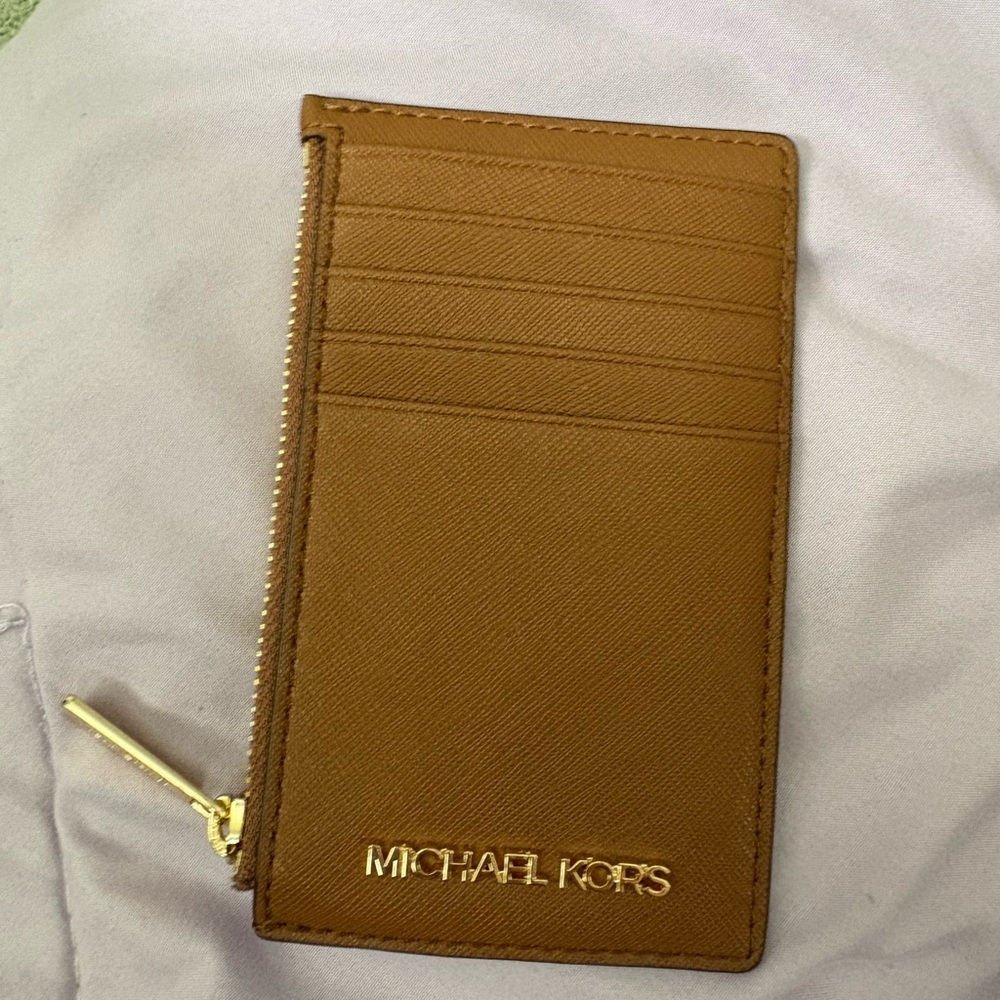 Michael Kors Tan Card Holder with Gold Accents